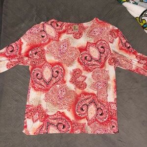 JM Collection Red and Orange Paisley Blouse